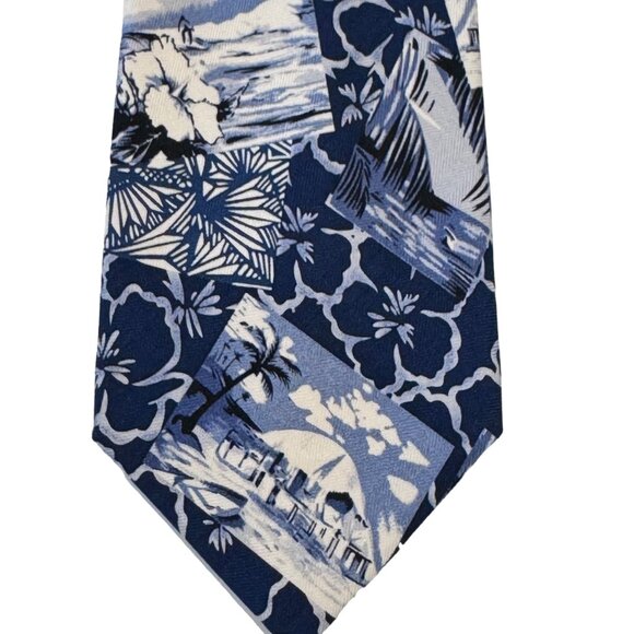 Tommy Bahama 100% Silk Tie Beach Chair Surfers Hibiscus Flowers 59.5X 4 Lot of 2 - Picture 2 of 11